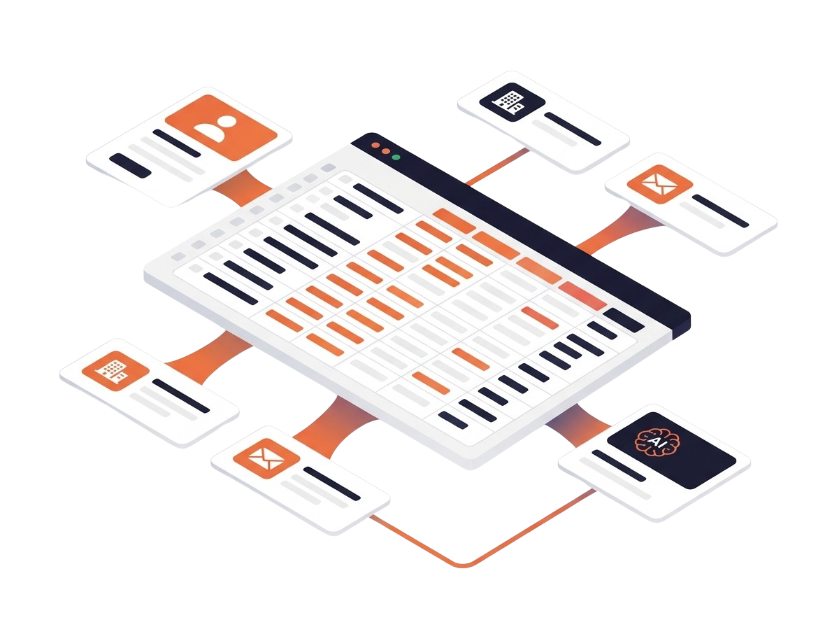 Aperçu du tableur montrant des données de leads Sales Navigator avec noms, titres, entreprises et indicateurs d'enrichissement
