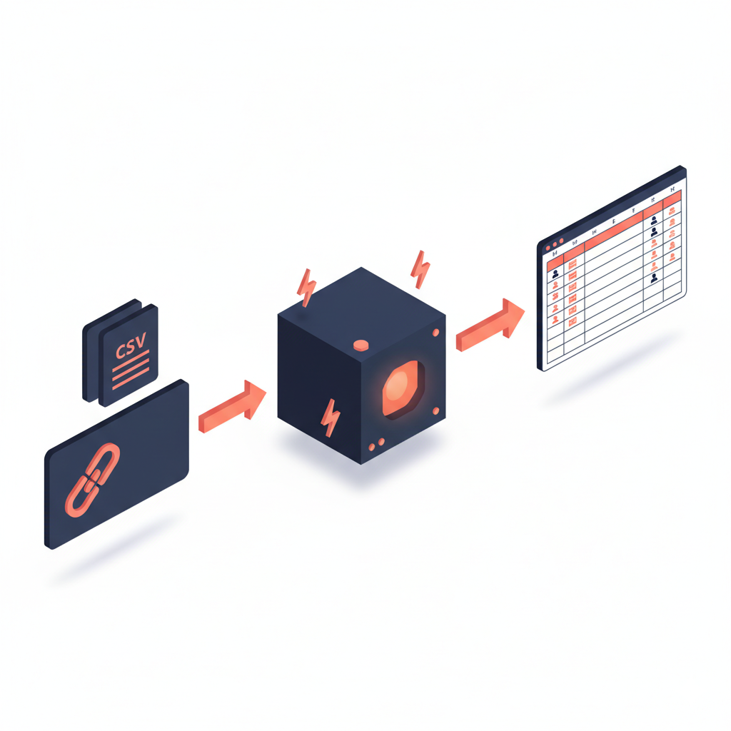 Interface Vayne montrant le flux en 3 étapes pour importer des URLs LinkedIn et exporter des données enrichies