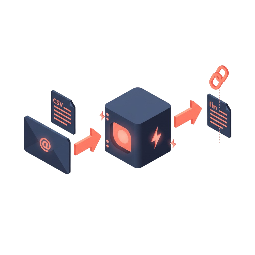 Vayne interface showing CSV email list upload for reverse lookup processing